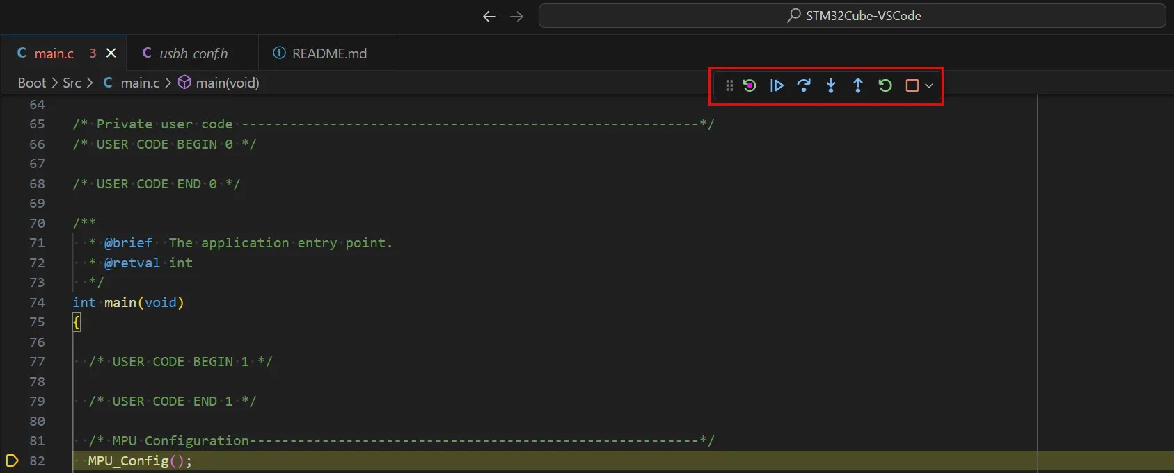 VS Code editor tab with a button bar highlighted VS Code editor tab with a button bar highlighted
