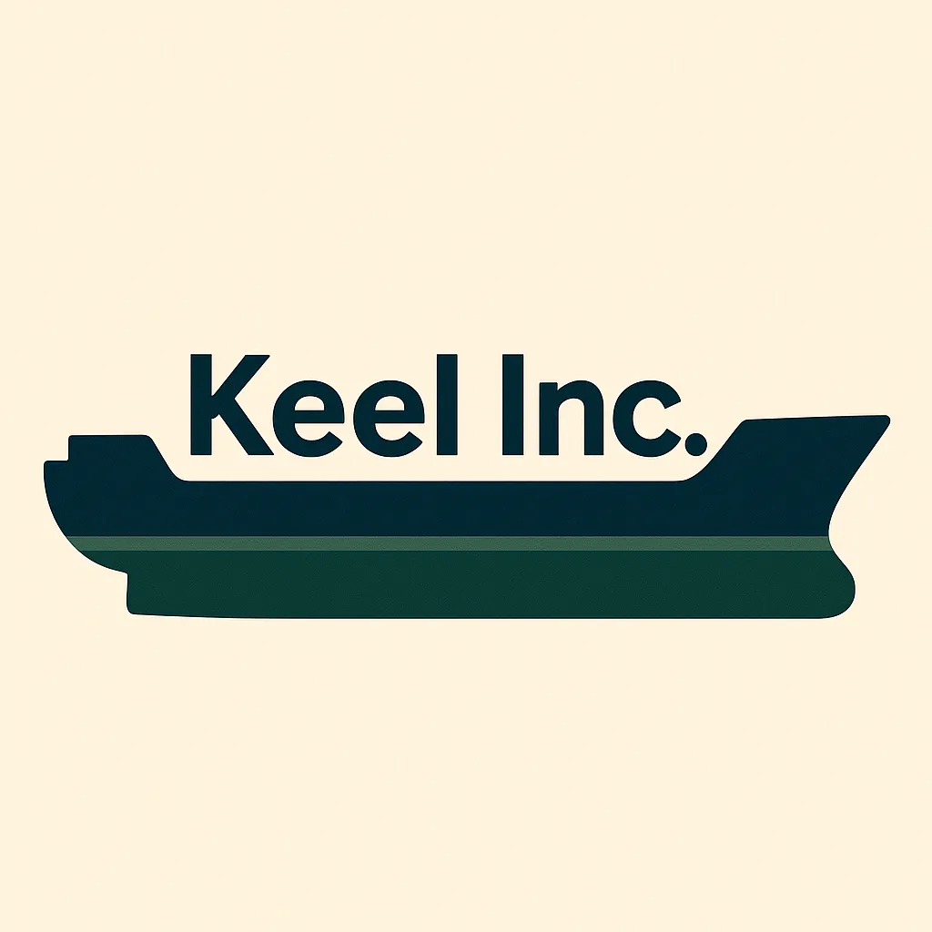 Square Keel Inc logo with a navy blue ship's keel on a cream background