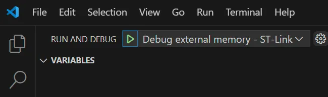 Run and Debug Side Menu with the green Play icon highlighted