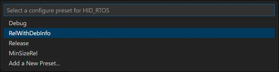 Dialog to select a configure preset Dialog to select a configure preset