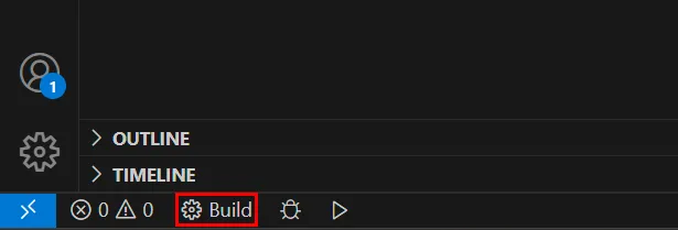 VS Code status bar with the build button highlighted